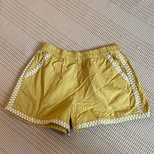Julia Amory Chartreuse Women's Shorts with White Embroidered Trim